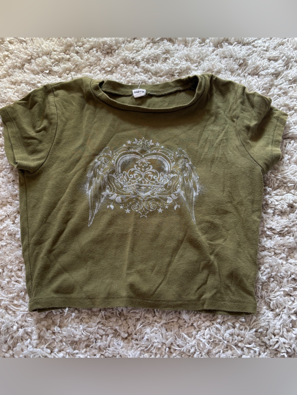 Garage Olive Green Winged Heart Graphic Crop Tee